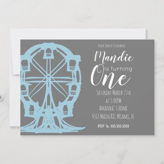 Ferris Wheel Geburtstag Vintager Landkreis Faschin Einladung (Vorderseite)