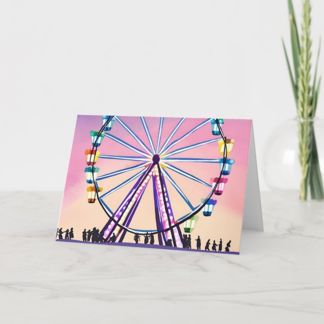 Ferris Wheel Sunset | Schöne Wasserfarbe Karte (Vorderseite)