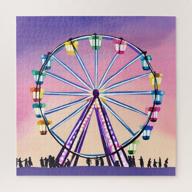 Ferris Wheel Sunset | Schöne Wasserfarbe Puzzle (Vertikal)
