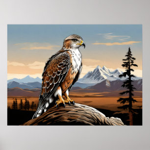 Ferruginous Hawk steht auf Felsen Poster