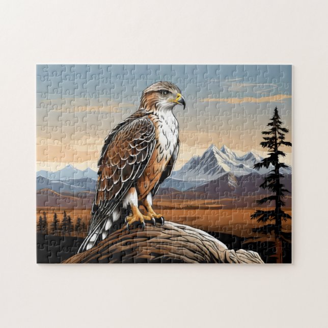 Ferruginous Hawk steht auf Felsen Puzzle (Horizontal)