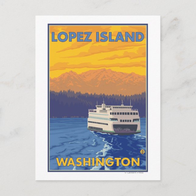 Ferry and Mountains - Lopez Island, Washington Postkarte (Vorderseite)