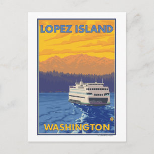 Ferry and Mountains - Lopez Island, Washington Postkarte
