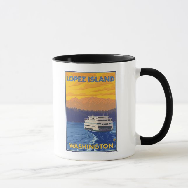 Ferry and Mountains - Lopez Island, Washington Tasse (Rechts)