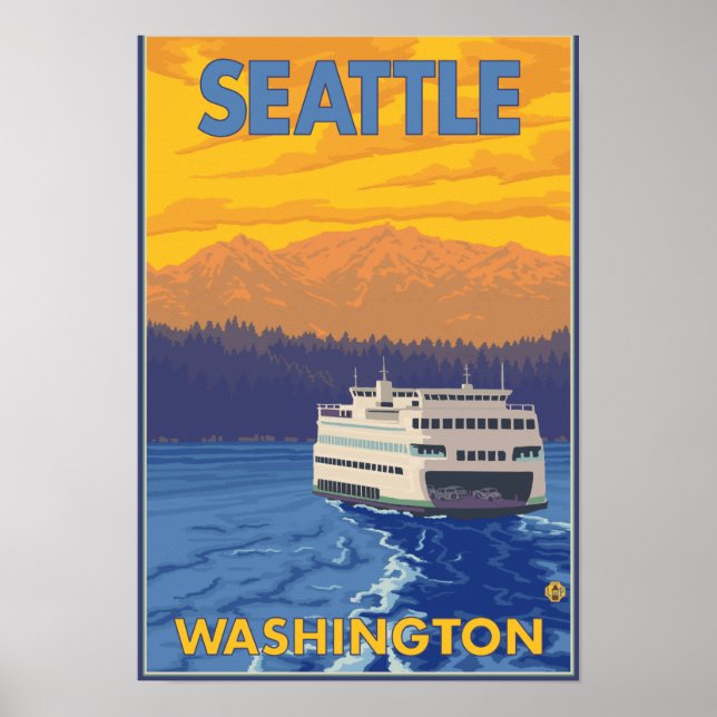 Ferry and Mountains - Seattle, Washington Poster (Vorne)