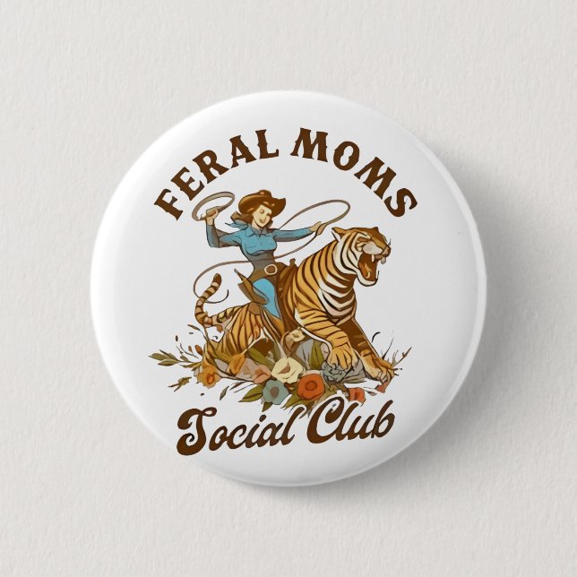 Ferry Mama Social Club Funny Retro Boho Cowgirl Button (Vorderseite)
