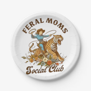 Ferry Mama Social Club Funny Retro Boho Cowgirl Pappteller