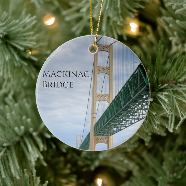 Ferry View Pictures of Mackinac Bridge Keramik Ornament (Baum)