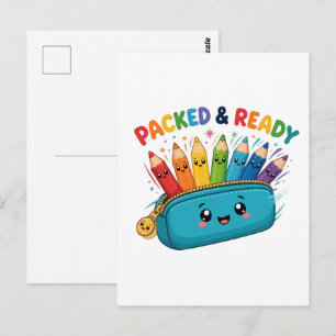 Fertig und Fertig Süße Schulmaterialien Postkarte