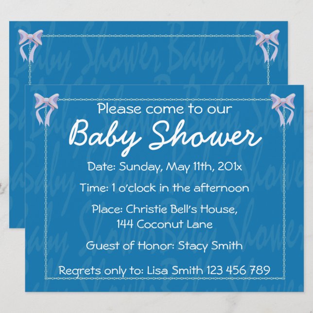 Fertigen Sie blaue Babyduscheneinladung besonders Einladung (Vorne/Hinten)