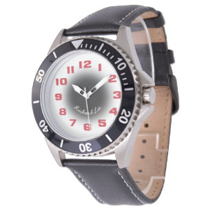 Fertigen Sie die roten Ziffern dieser Männer Armbanduhr