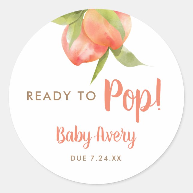 Fertigpäckchen zum Pop Baby Due Peach Baby Dusche  Runder Aufkleber (Vorderseite)