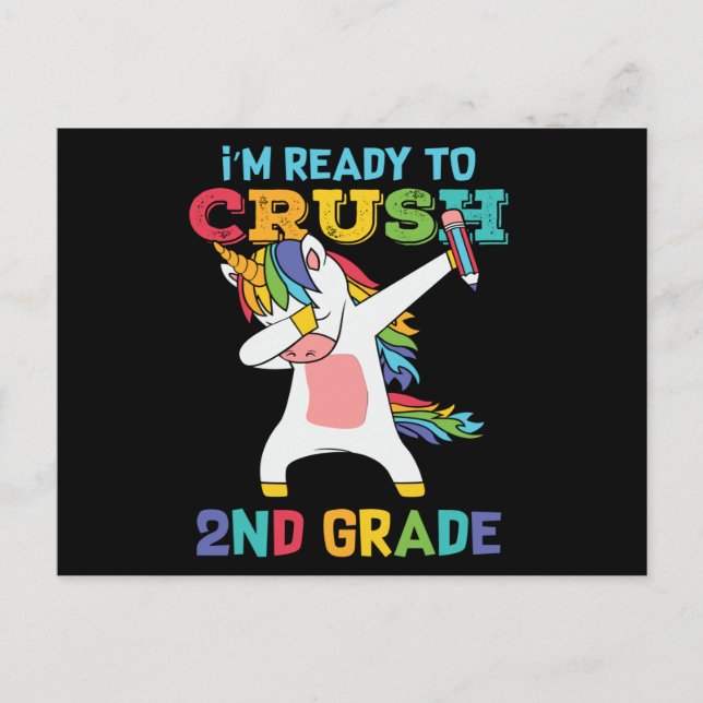 Fertigputz der 2. Klasse Back School Unicorn Dabbi Postkarte (Vorderseite)