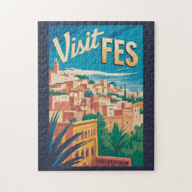Fes Marokko Afrika Illustration Reise Kunst Vintag Puzzle (Vertikal)