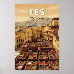 Fes Marokko Illustration Reise Kunst Vintage Poster