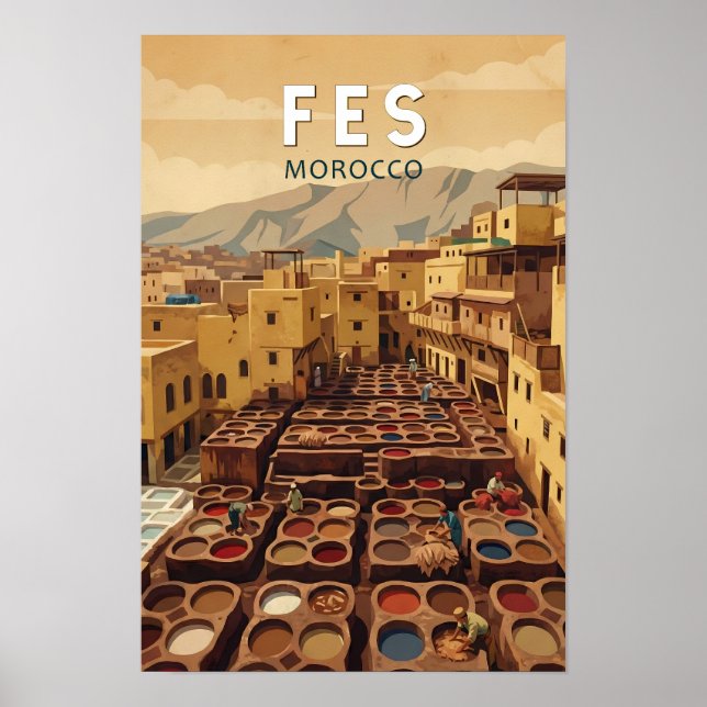 Fes Marokko Illustration Reise Kunst Vintage Poster (Vorne)