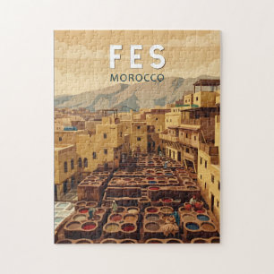 Fes Marokko Illustration Reise Kunst Vintage Puzzle