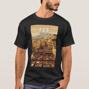 Fes Marokko Illustration Reise Kunst Vintage T-Shirt