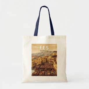 Fes Marokko Illustration Reise Kunst Vintage Tragetasche