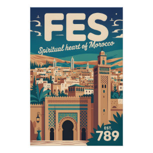 Fes Marokko Retro-Reiseplakat Kunst Druck