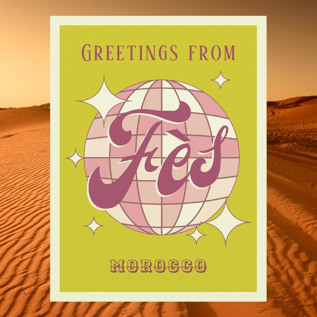 Fès Marokko Urlaub Retro grün Postkarte (Von Creator hochgeladen)