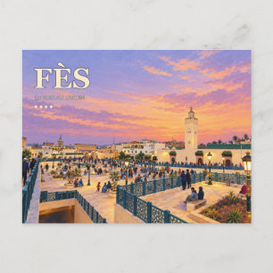 Fès Sunset Garden Marokkanische Reiseillustratio Postkarte