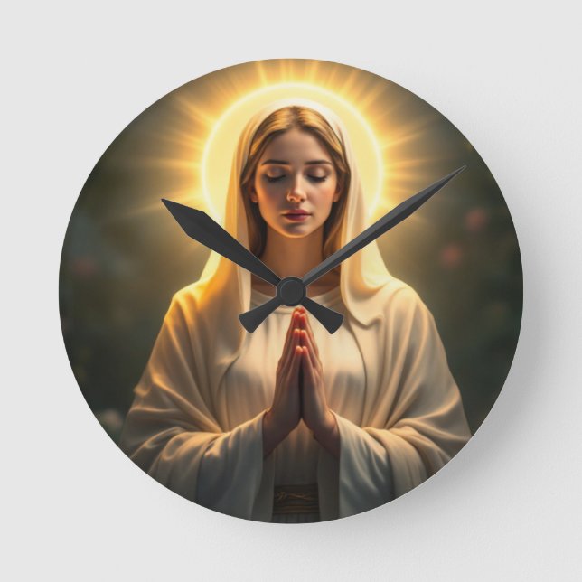 Fesselnde Aufrichtigkeit: Jungfrau Mary Gebet Runde Wanduhr (Vorderseite)