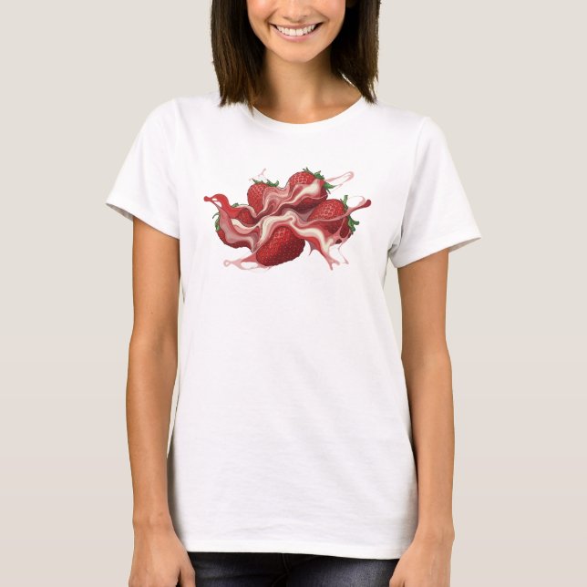 Fesselnde rote abstrakte Erdbeeren Modekunst T-Shirt (Vorderseite)