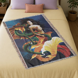 Fesselndes Koi-Meerjungfrau-Wasser-Drachen-Fantasi Decke