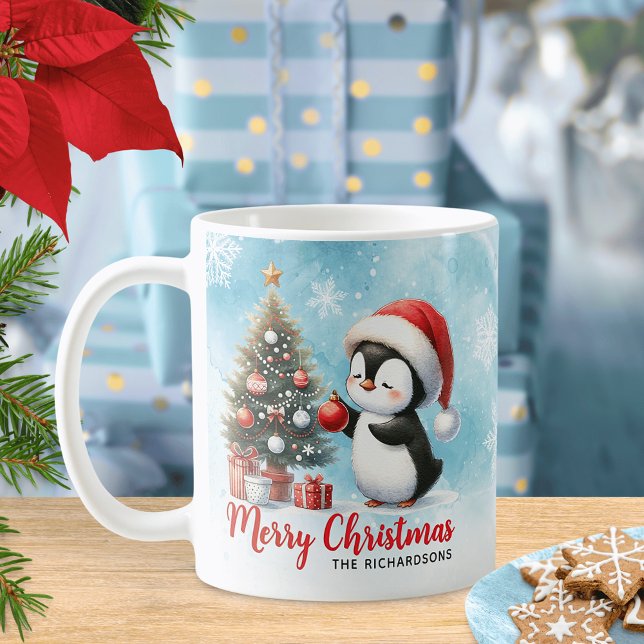 Fest Blau und Red Fun Pinguin Frohe Weihnachten Kaffeetasse (Von Creator hochgeladen)