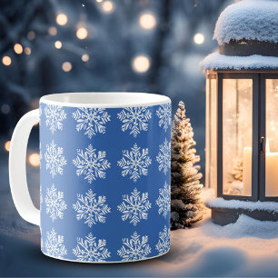 Fest Blaues Weiß Schneeflocken Muster Weihnachten Kaffeetasse