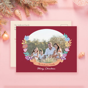 Fest Blumenreath Dunkles Rotes Foto Feiertagspostkarte