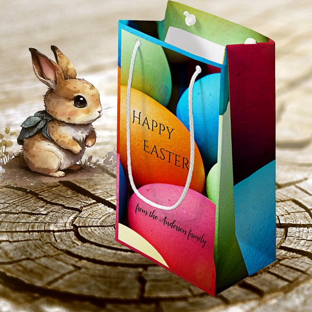 Fest bunte Ostereier Geschenktasche Kleine Geschenktüte (Gift bag featuring colorful Easter eggs - great for an egg hunt or Easter gifts)