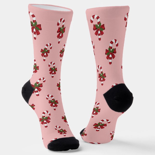 Fest Candy Cane Muster auf rosa Socken (Gewinkelt)