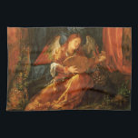 Fest der Rose Garlands Engel von Albrecht Durer Geschirrtuch<br><div class="desc">Fest der Rose Garlands (Engeldetails) (1506) von Albrecht Dürer (1471-1528). Eine Vintage Renaissance-Ära mit einem religiösen Porträtmalerei,  in dem ein musikalischer Engel auf einem Musikinstrument,  der Laute,  Musik spielt.</div>