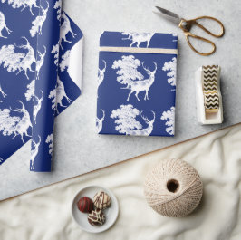 Fest Elegant Vintages Weiß Hirsch auf blau Geschenkpapier