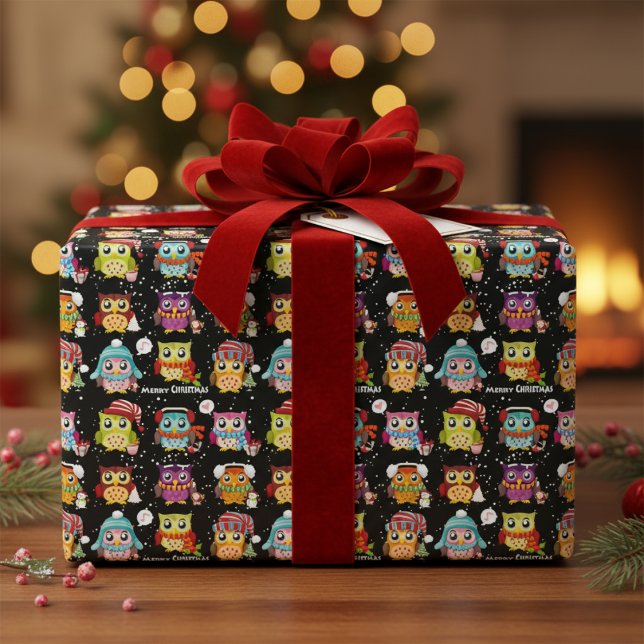 Fest & Fun Weihnachtswrapping Papier Geschenkpapier (Festive & Fun Santa Owl Wrapping Paper)