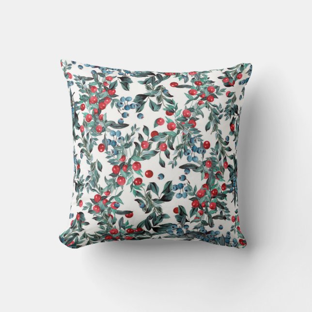 Fest gefärbte rote und blaue Beeren immergrüner Kr Kissen (Vorderseite)