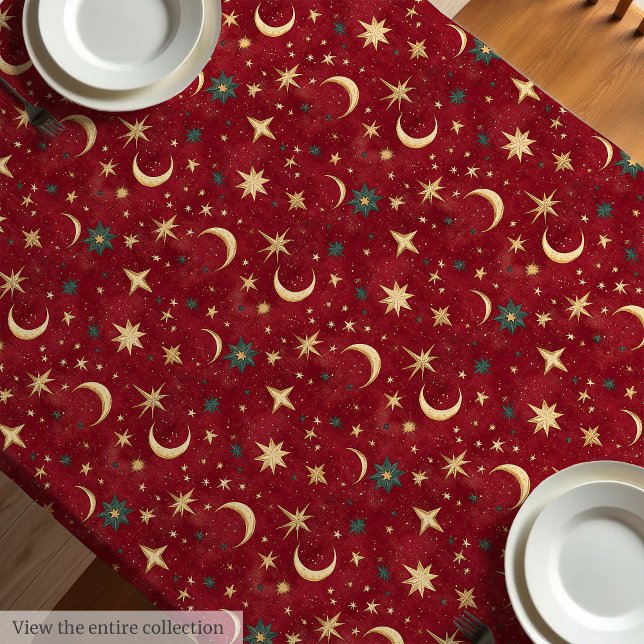 Fest gefeierter Weihnachtshimmel in Aquarellfarbe Tischdecke (Watercolor deep red festive Christmas sky seating Tablecloth)