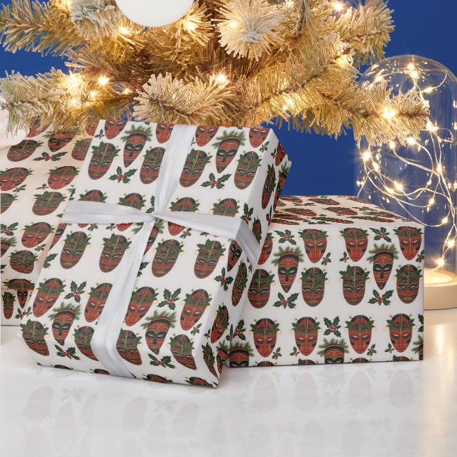 Fest gefesseltes Stamm Masken Wrapping Paper Geschenkpapier (Feiertage)