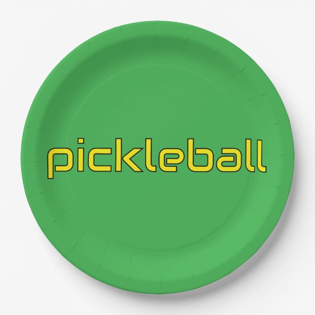 Fest-hellgelber PICKLEBALL-Text Pappteller (Vorderseite)