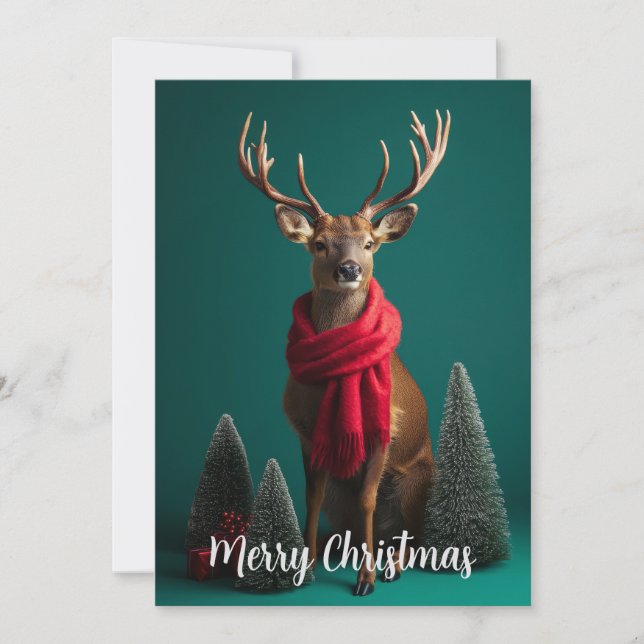 Fest Hirsche mit Rotem Scarf Weihnachten (Vorderseite)