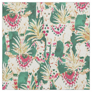 FEST LLAMA Red Green Holiday Print Stoff