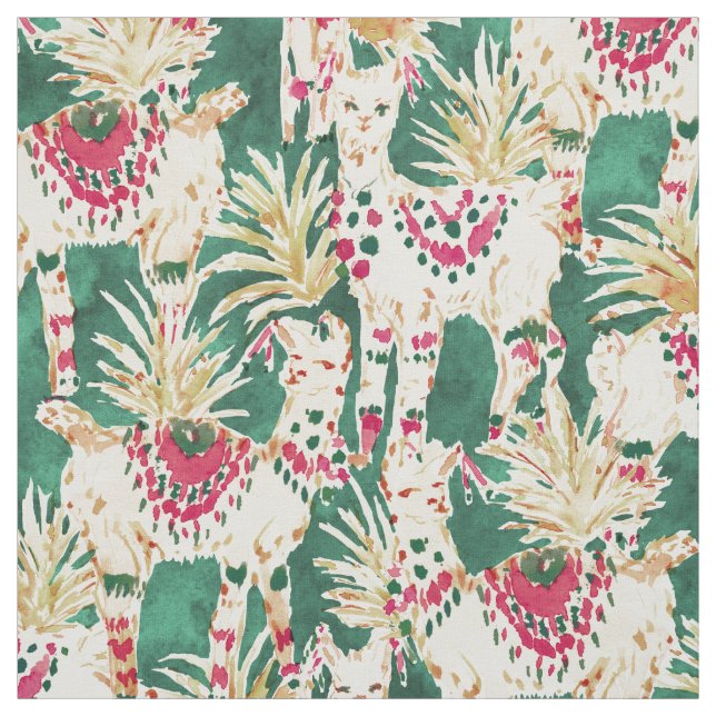 FEST LLAMA Red Green Holiday Print Stoff (Muster)
