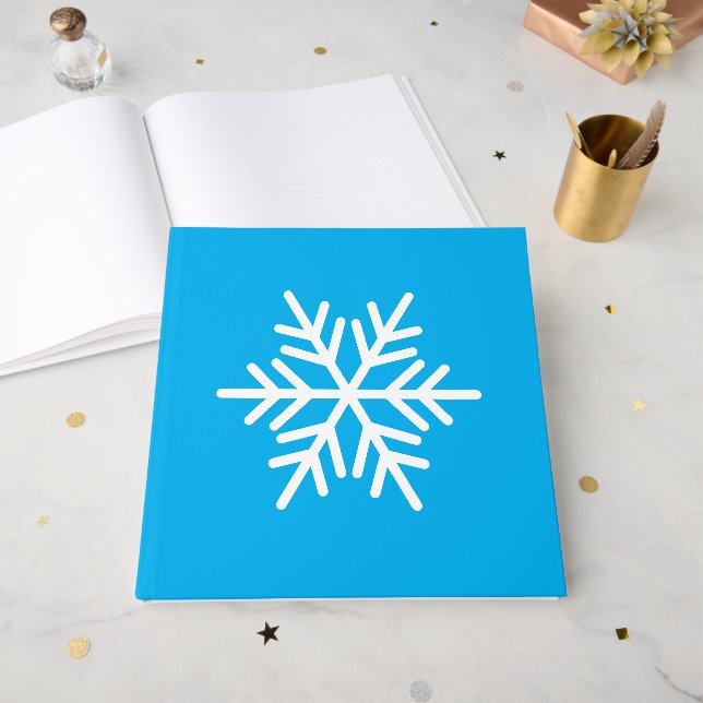 Fest Modern Nordic Snowflake auf Azure Blue Gästebuch (Vorderseite offen)