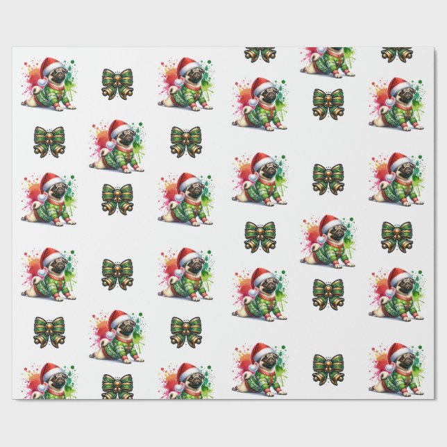 Fest Mops Wrapping Paper - Christmas Dog Delight Geschenkpapier (Flach)
