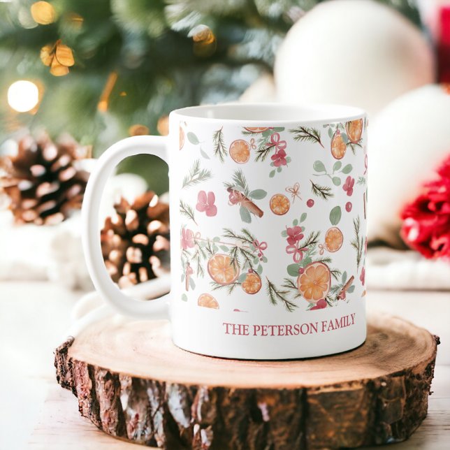 Fest Orange Pine Blumenstrauch Kaffeetasse (Festive Orange Pine floral Watercolor Holiday Coffee Mug)