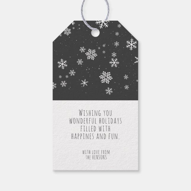 Fest Schneeflocken Nachricht Grauer Weihnachtsfeie Geschenkanhänger (Rückseite)