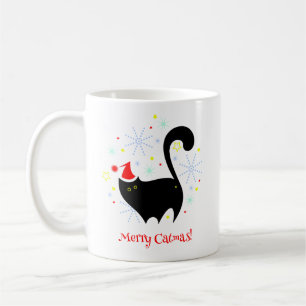 Fest Schwarze Katze in Weihnachtsmannmütze Merry C Kaffeetasse