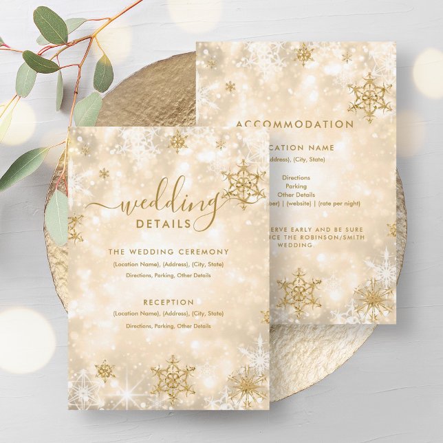 Fest Sparkle Gold Winter Wedding Details Card Einladung (Festive Sparkle Gold Winter Wedding Details Card)
